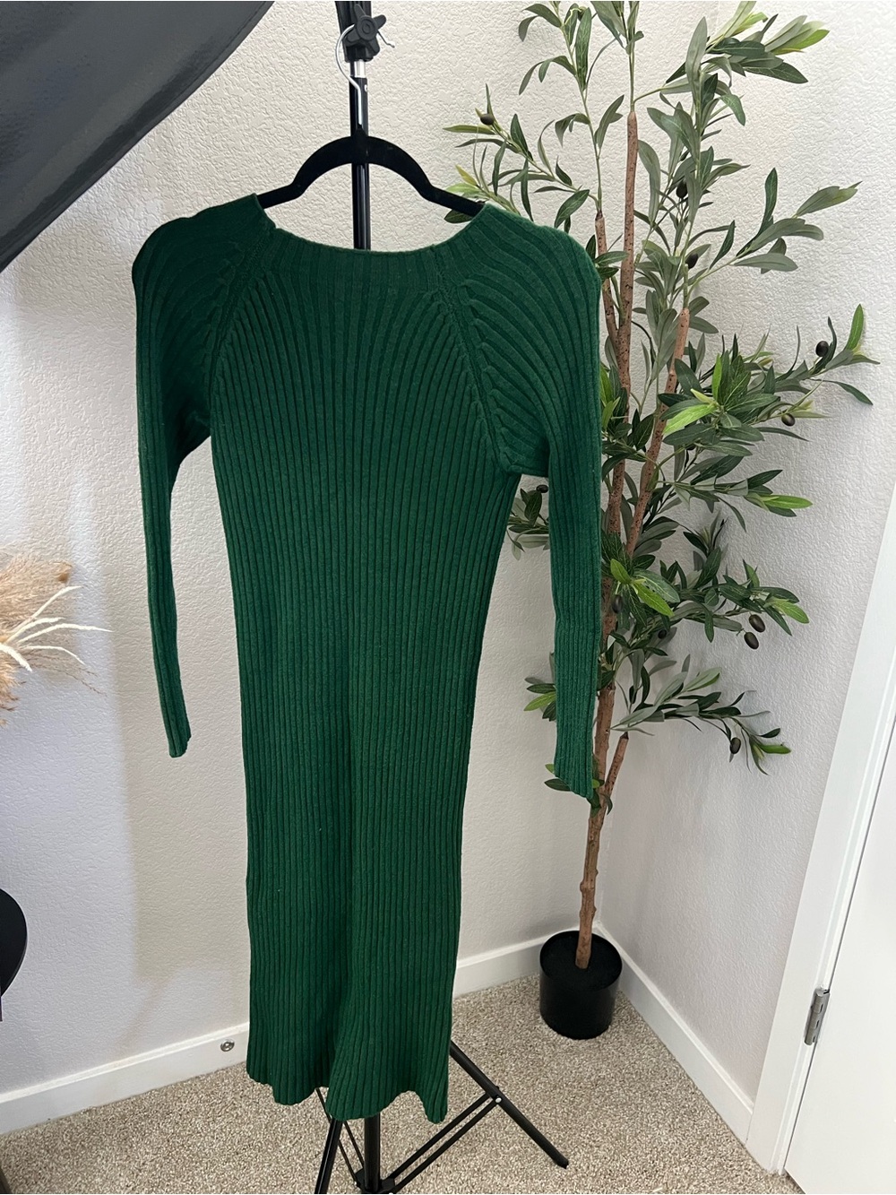 SHEIN Ribbed Knit Long Sleeve Dress - Forest Green Size Small